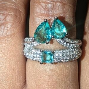 S925 Sterling Silver 5.10ctw Emerald & White Lab Created Diamond Ring Sz 7